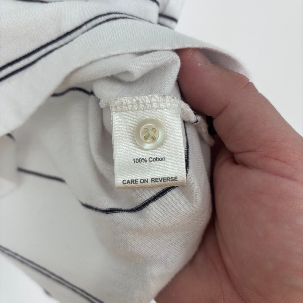 Billy Reid Polo Shirt Mens Medium White Navy Striped Cotton Pocket Cropped Fit - Picture 6 of 10